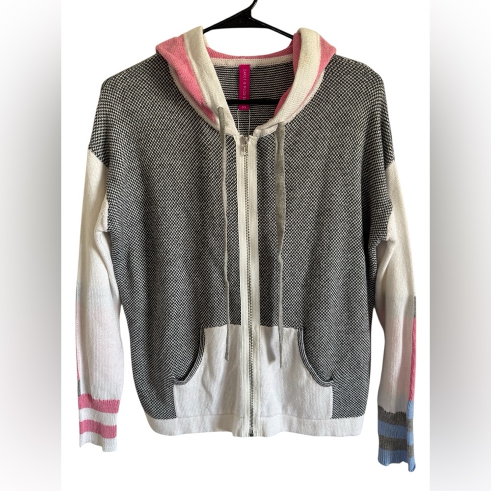 Zaket & Plover Hooded Zip Sweater Cotton Cashmere NWT XS